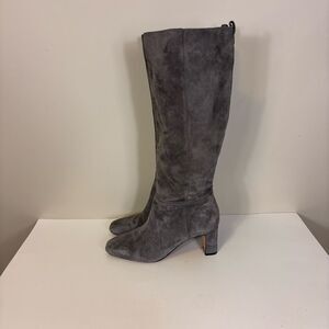 J. McLaughlin Grey Suede Heeled Knee High‎ Tall Pull On Boots 8.5